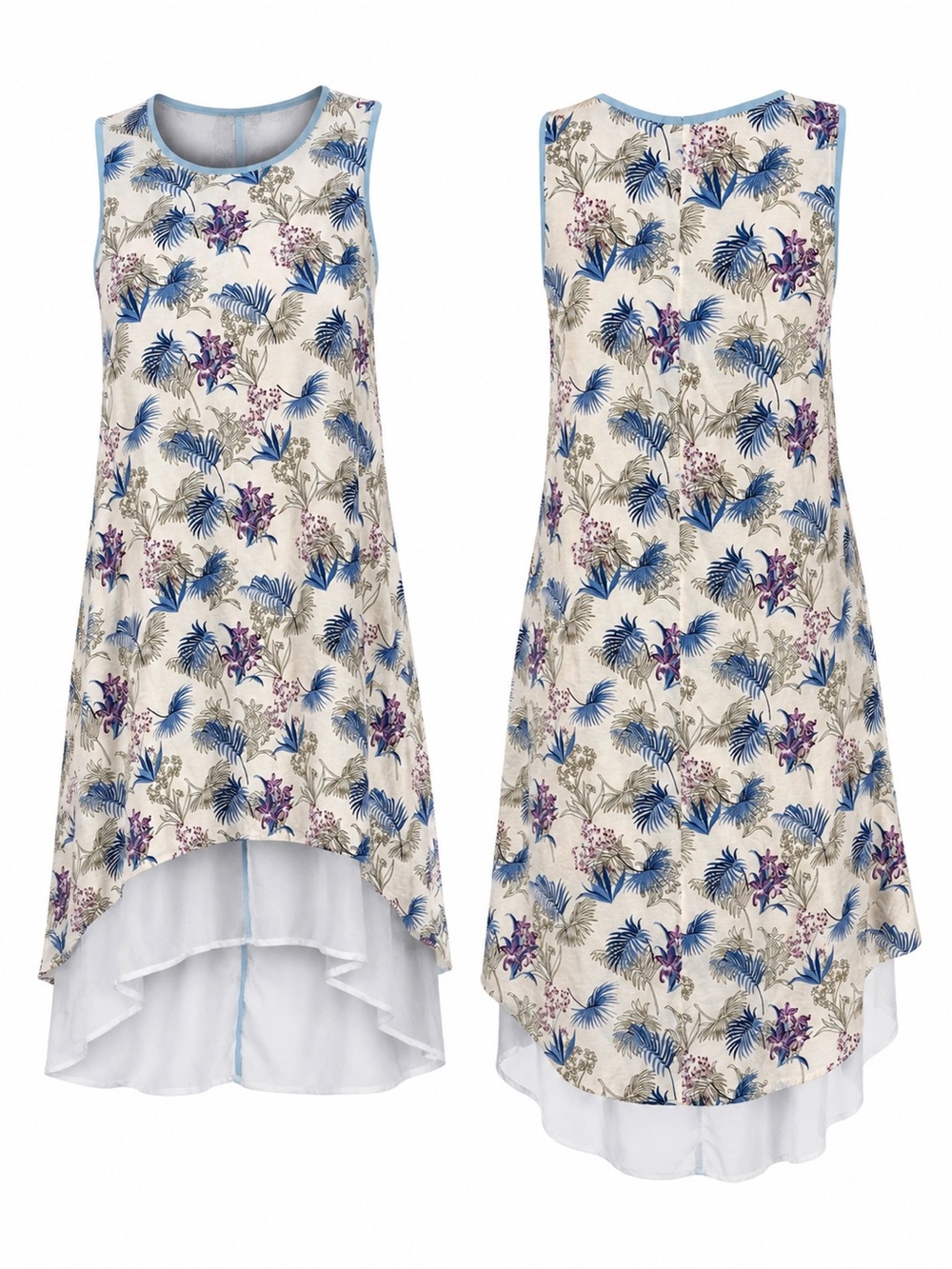 Patrizia Luca Tropical Floral Hi-Low Sleeveless Tunic Dress S/M Blue Purple